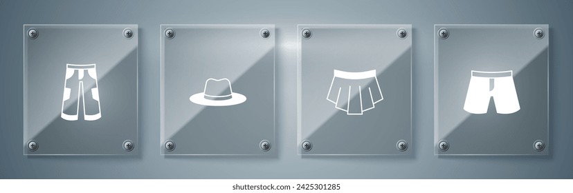 Set Short or pants, Skirt, Man hat and Pants. Square glass panels. Vector