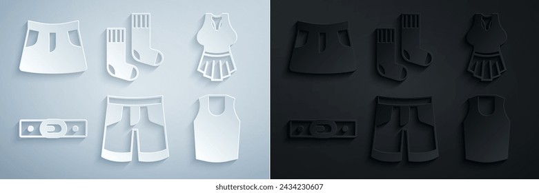 Set Short or pants, Undershirt, Belt, Socks and Skirt icon. Vector