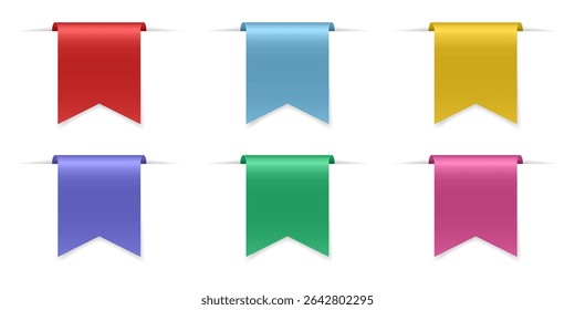 Set of short ribbons or bookmarks. Favorites sign. Flag shape. Multicolored labels