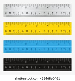 Set of short school rulers in different color isolated on a white background. Vector illustration.