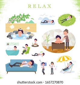 A set of short sleeve schoolboy about relaxing.There are actions such as vacation and stress relief.It's vector art so it's easy to edit.
