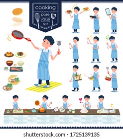 A set of short sleeve schoolboy about cooking.There are actions that are cooking in various ways in the kitchen.It's vector art so it's easy to edit.
