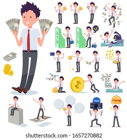 A set of short sleeve schoolboy with concerning money and economy.There are also actions on success and failure.It's vector art so it's easy to edit.