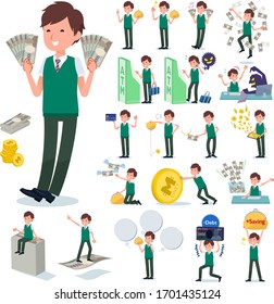 A set of short sleeve schoolboy with concerning money and economy.There are also actions on success and failure.It's vector art so it's easy to edit.
