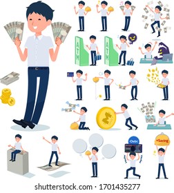 A set of short sleeve schoolboy with concerning money and economy.There are also actions on success and failure.It's vector art so it's easy to edit.