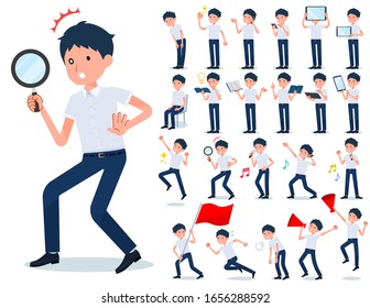 A set of short sleeve schoolboy with digital equipment such as smartphones.There are actions that express emotions.It's vector art so it's easy to edit.
