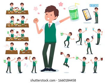 A set of short sleeve schoolboy Enjoy a drink party.It's vector art so it's easy to edit.

