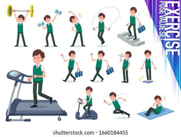 Un grupo de escolares de manga corta en ejercicio y deportes. Hay varias acciones para mover el cuerpo sano. Es arte vectorial para que sea fácil de editar.