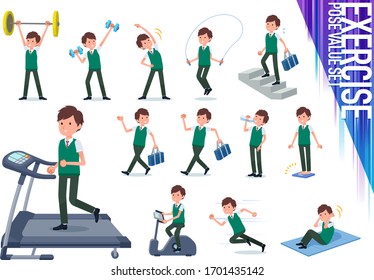 A set of short sleeve schoolboy on exercise and sports.There are various actions to move the body healthy.It's vector art so it's easy to edit.
