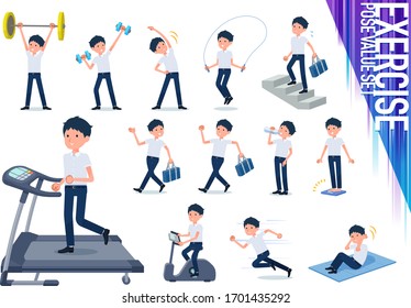 A set of short sleeve schoolboy on exercise and sports.There are various actions to move the body healthy.It's vector art so it's easy to edit.