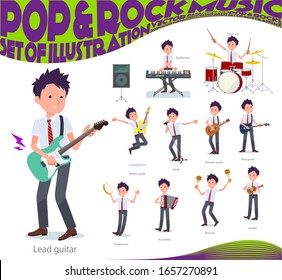 A set of short sleeve schoolboy playing rock 'n' roll and pop music.There are also various instruments such as ukulele and tambourine.It's vector art so it's easy to edit.
