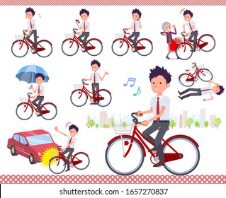 A set of short sleeve schoolboy riding a city cycle.There are actions on manners and troubles.It's vector art so it's easy to edit.
