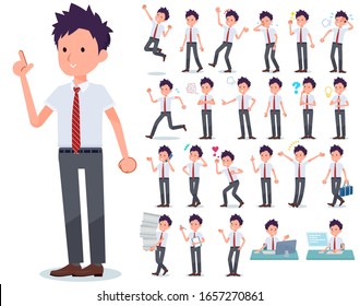 A set of short sleeve schoolboy with who express various emotions.There are actions related to workplaces and personal computers.It's vector art so it's easy to edit.
