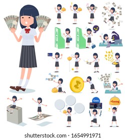 A set of Short sleeved school girl with concerning money and economy.There are also actions on success and failure.It's vector art so it's easy to edit.
