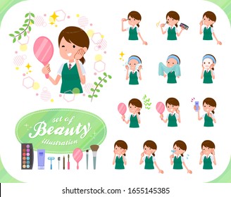 A set of Short sleeved school girl on beauty.There are various actions such as skin care and makeup.It's vector art so it's easy to edit.
