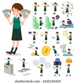 A set of Short sleeved school girl with concerning money and economy.There are also actions on success and failure.It's vector art so it's easy to edit.
