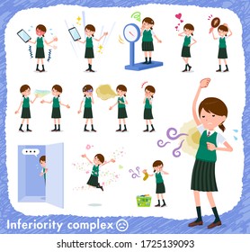 A set of Short sleeved school girl on inferiority complex.There are actions suffering from smell and appearance.It's vector art so it's easy to edit.
