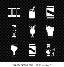 Set Shot glass, Cocktail, Beer can, Wine, bottle and, Glass of champagne and  icon. Vector