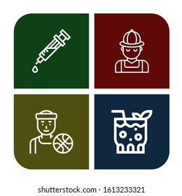 Set of shot icons. Such as Syringe, Hunter, Basketball player, Cocktail , shot icons