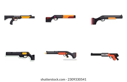 Set of shotgun icons in simple flat style isolated on white background. Vector illustration