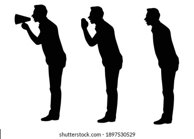 Set of shouting man silhouette vector on white background