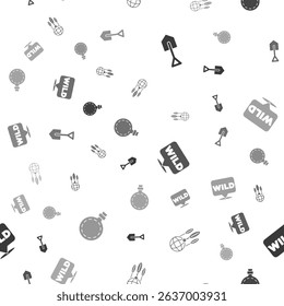 Set Shovel, Dream catcher with feathers, Pointer to wild west and Canteen water bottle on seamless pattern. Vector - Powered by Shutterstock - Get 15% off with code: PIKWIZARD15