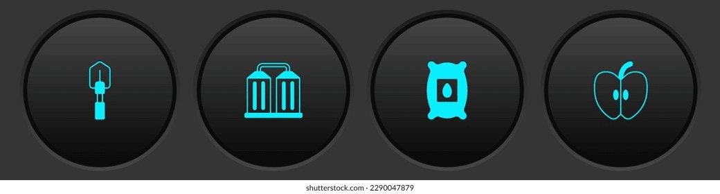 Set Shovel, Granary, Pack lleno de semillas de planta y icono de Apple. Vector