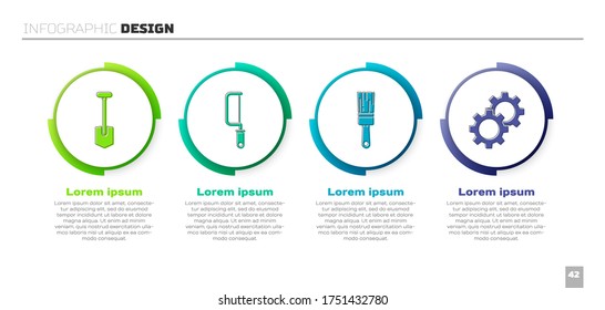 Set Shovel, Hacksaw, Paint brush and Gear. Business infographic template. Vector
