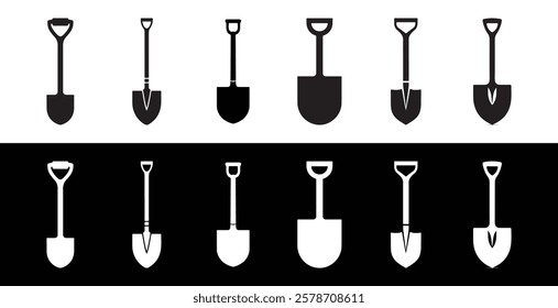 Set of Shovel Icon, Garden Shovel icon, Hand garden shovels icon. Outline hand garden shovels vector icon, Shovel icons flat. Digging with garden shovel vector icons