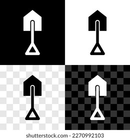 Set Shovel icon isolated on black and white, transparent background. Gardening tool. Tool for horticulture, agriculture, farming.  Vector