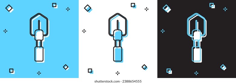 Set Shovel icon isolated on blue and white, black background. Gardening tool. Tool for horticulture, agriculture, farming.  Vector
