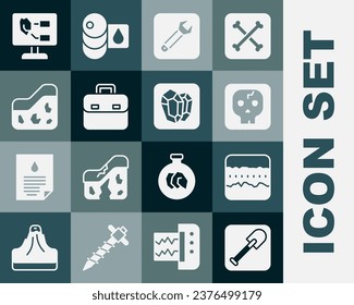 Fijar palas, capas de suelo de suelo, Arqueología, esparadrapo, maletín, suelo, análisis e icono de piedra de Gema. Vector