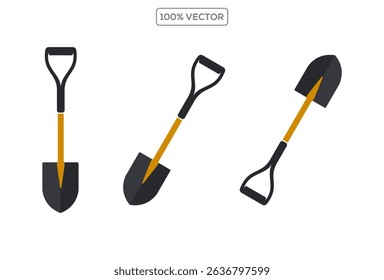 Set of shovel vector icons. Spade for dig. Farming tool. Garden instrument. illustration