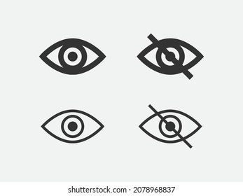 Set Show Password Icon, Eye Symbol. Vector Vision Hide From Watch Icon. Secret View Web Design Element.