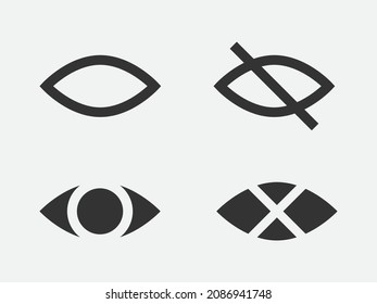 Set show password icon, eye symbol. Vector vision hide from watch icon. Secret view web design element.