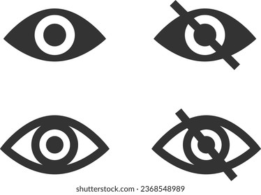 Set show password icon, eye symbol. Vector vision hide from watch icon. Secret view web design element.