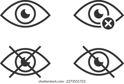 Set show password icon, eye symbol. Vector vision hide from watch icon. Secret view web design element.