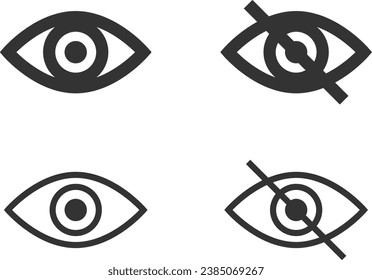 Establecer el icono de mostrar contraseña, símbolo ocular. La visión vectorial se oculta del icono de reloj. Elemento de diseño web de vista secreta.