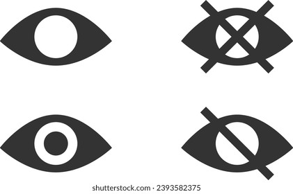 Set show password icon, eye symbol. Vector vision hide from watch icon. Secret view web design element.