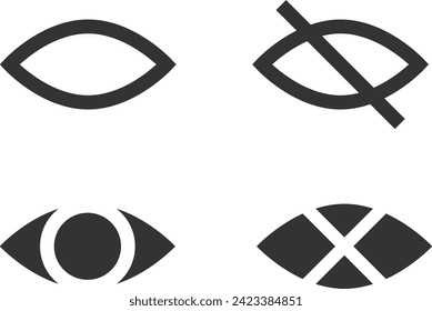 Set show password icon, eye symbol. Vector vision hide from watch icon. Secret view web design element.