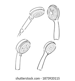 set of shower head with flowing water, doodle style, sketch illustration. shower vector sketch illustration