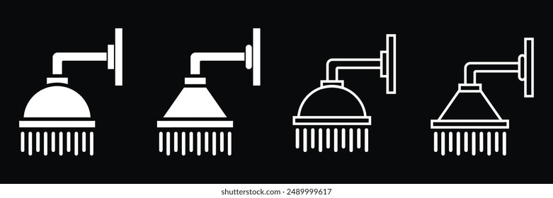 Set of Shower head icon collection with black background. Shower in outline or line and flat style  symbol. Vector Illustration.