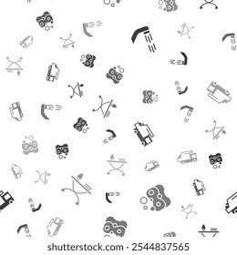 Definir cabeça do chuveiro, esponja, caminhão de lixo e ferro e tábua de engomar em padrão sem costura. Vetor