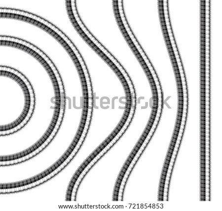 Set of shower hoses. Curved, wavy, arcing straight repeatable shower pipe segments. Vector realistic illustration.