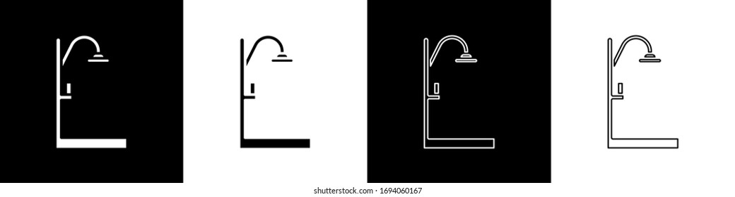 Ajuste el icono de la ducha aislado en fondo blanco y negro. Ilustración vectorial