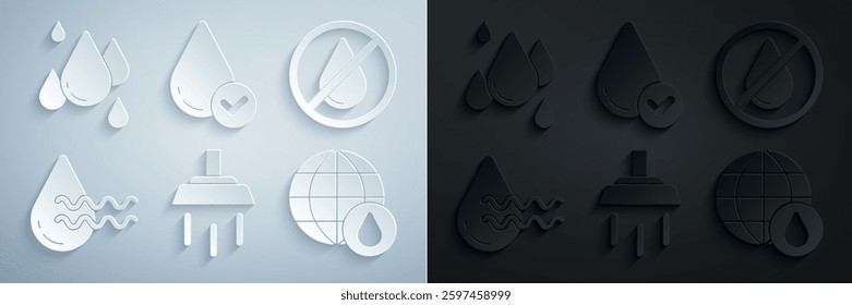 Set Shower, Water drop forbidden, Recycle clean aqua, Earth planet in water,  and  icon. Vector