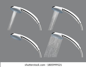 Set of showers with different water supply modes realistic background vector illustration