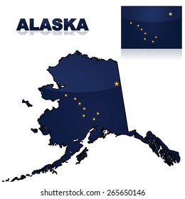 Set showing the map and the flag of the American state of Alaska