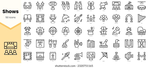 Set of shows Icons. Simple line art style icons pack. Vector illustration