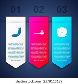 Set Shrimp, Caviar on a spoon and Shell with pearl. Business infographic template. Vector